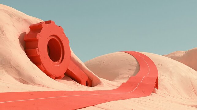 Glossy claymation illustration of a big chunky wind up key in soft pastel studio light