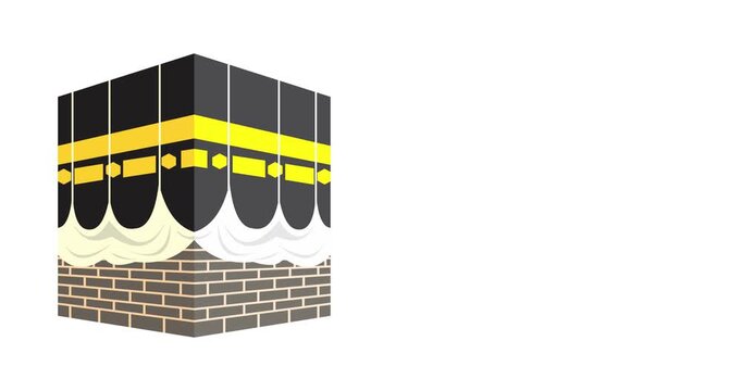 Animation of the Kaaba on a white background with copy space.