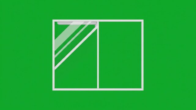 White window frame opening and closing isolated on green screen for easy chroma key compositing de