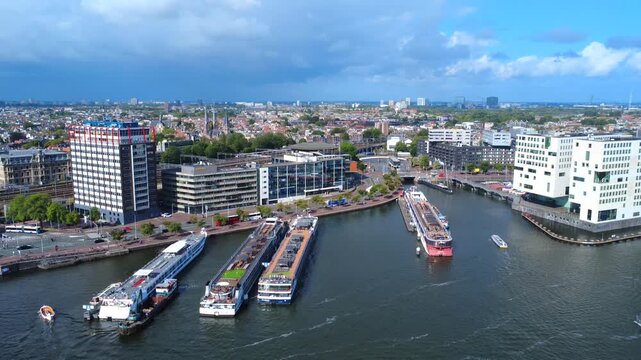 Amsterdam Waterplein Oost Boats Marina Aerial 4K