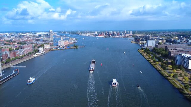 Waterplein Oost Amsterdam Boats Aerial Drone 4K