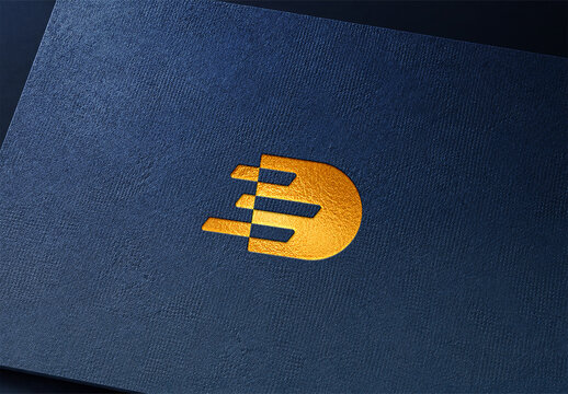 Premium Gold Foil Logo Mockup on Dark Blue Textured Paper