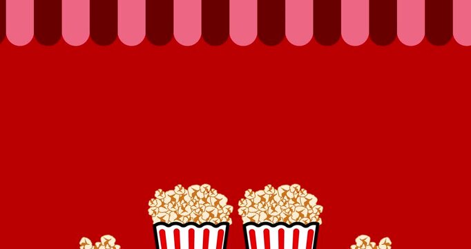 Popcorn animation on a red background with copy space.