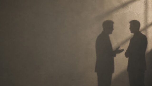 Businessmen Silhouettes in Conversation against a Wall