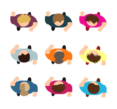 Diverse people walking top view minimalist design