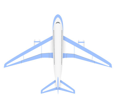 Commercial passenger airplane top view traveling in air
