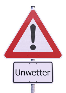 3d Illustation - Verkehrsschild - Achtung - Unwetter - Freisteller