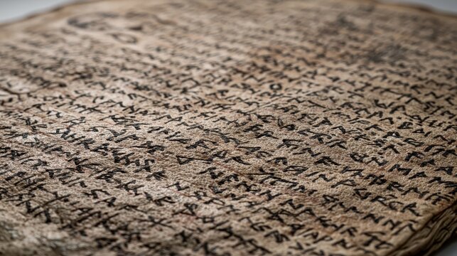 Ancient runic inscription covers weathered manuscript surface in detailed close view