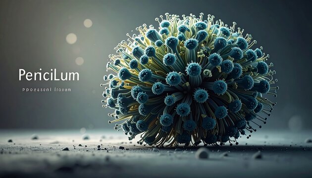 Blue Penicillium Mold Structure Resting on Dark Laboratory Surface