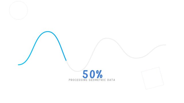 Modern digital progress indicator visualizing fifty percent data processing with a dynamic waveform. A clean, minimalist interface for technology and analytics presentation
