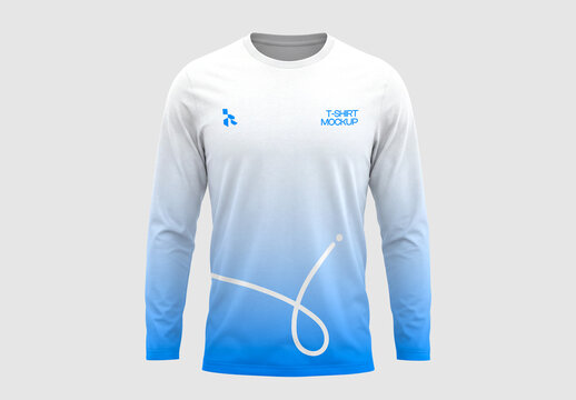 Long Sleeve T-Shirt Mockup Front View on Gray Background