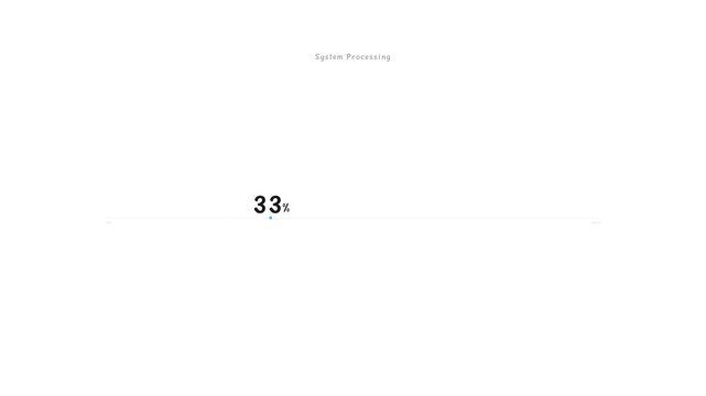 Minimalist digital display showing 33 percent progress on a clean white background, symbolizing ongoing data processing, system loading, or an active technical task