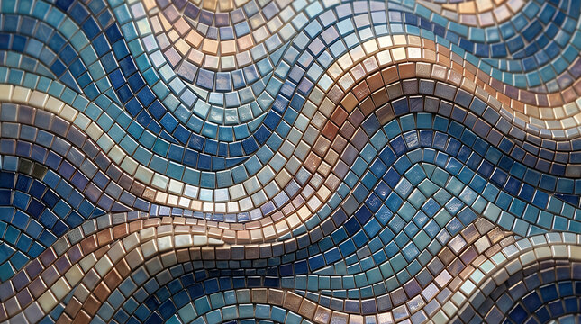Curving Mosaic Mosaic Surface Tile Wavy Geometric Dynamic Rippling Square Tiles Composition Canvas Backdrop mosaic tiles square wavy pattern geometric navy teal tan cream gray curving checkerboard