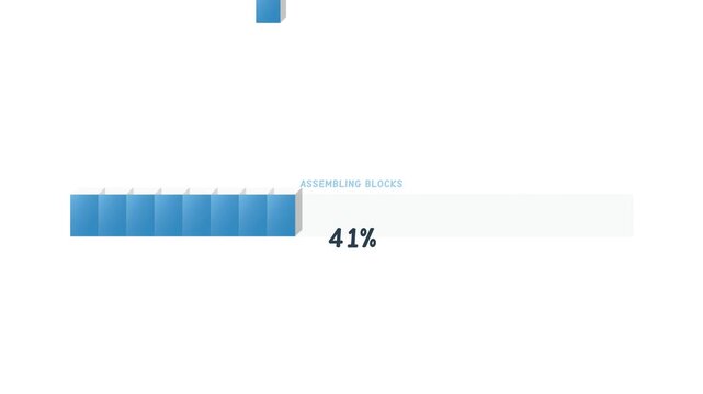 Percentage white background loading bar with blue block elements and progress indicator