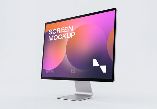 Desktop Computer Monitor Screen Mockup Front and Side View