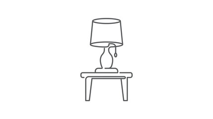 Fototapeta premium A continuous line drawing of a classic table lamp sitting on a small wooden side table.