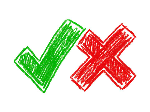 Hand Drawn Green Checkmark and Red Cross Symbols for Concept Choice and Decision Making Illustration