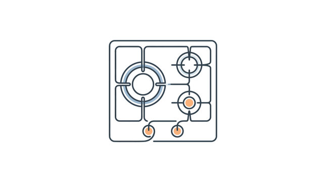 Minimalist continuous line drawing of a modern kitchen gas stove top.