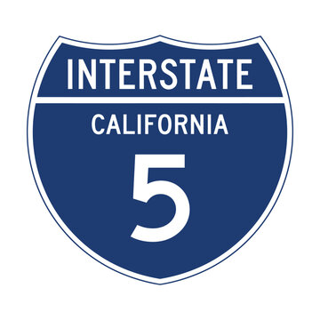 California interstate 5 road sign shield on a blue background for travel and driving navigation Vector