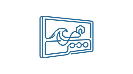 Fototapeta premium A minimalist blue line art icon depicting a digital interface with wave and settings elements.