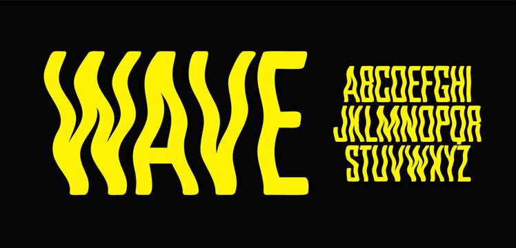 wave font logo alphabet. Smoke waveform tall letters. Wavy distorted experimental typography for Halloween ghost, mirage, water surface text. Chill vibe typographic design. Vector typeface.