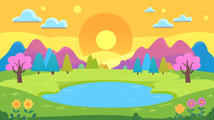 Obraz premium Colorful Mountain Lake Sunrise Landscape