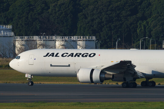 Japan Airlines Cargo (JAL Cargo) Boeing 767F (JA654J) in side profile showing its JAL Cargo titles on November 4, 2024 in Narita, Tokyo, Japan.