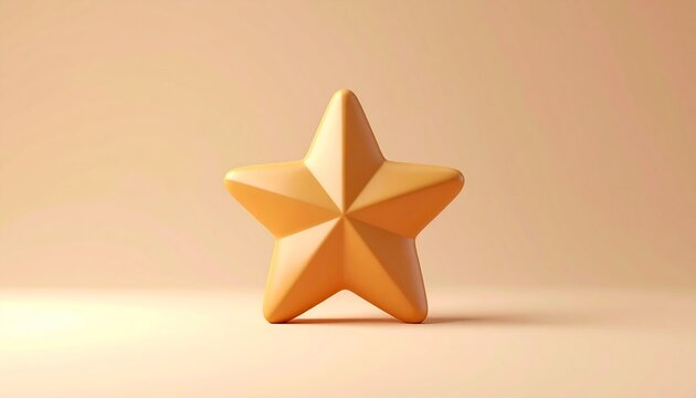 Golden 3D Star Icon Glossy Render Rating and Quality Concept Beige Background
