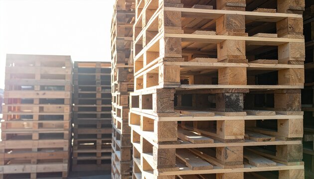 Stacked Wooden Pallets Outdoors Industrial Storage and Logistics Concept