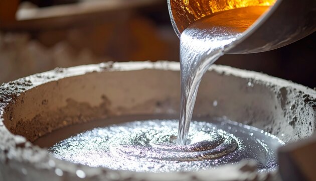 Molten Lead Pouring into Sand Mold Casting Process Industrial Metal Foundry Concept