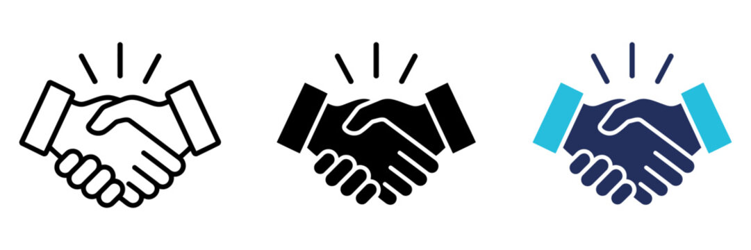 Professional handshake icon set, business partnership symbols in vector format, corporate deal and agreement signs for web design