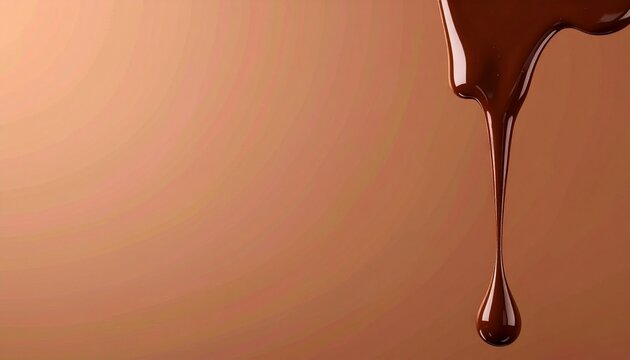 Melting Dark Chocolate Dripping on Warm Brown Background with Copy Space