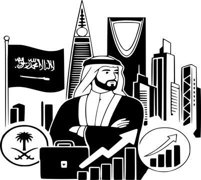 Saudi Arabian businessman with Riyadh skyline and growth charts