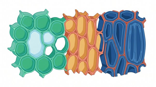 Plant Ground Tissue Anatomy Illustration Showing Parenchyma Collenchyma and Sclerenchyma Cells