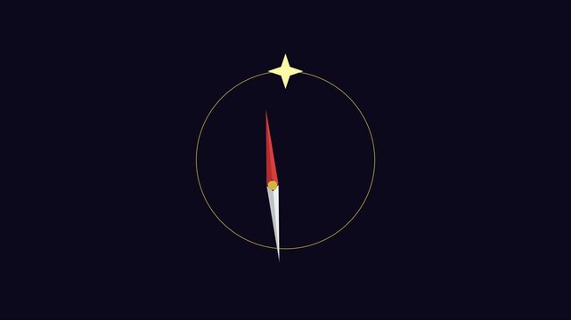 Minimalist compass needle rotating on dark background: navigation and direction concept animation 4k