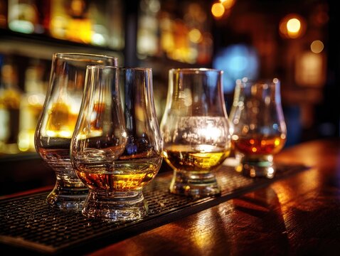 Whiskey glasses on a bar counter 1.