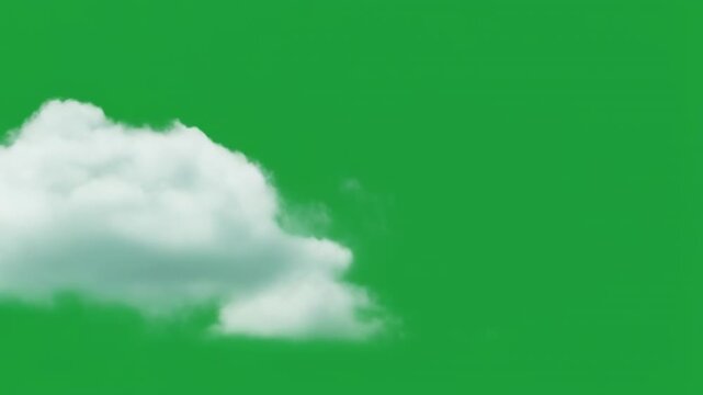 Fluffy White Clouds Floating serenely against a vibrant green screen backdrop with subtle cinematic motion