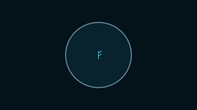 Minimalist glowing fehu rune symbol animation in a circular frame for esoteric and spiritual digital media projects 4k