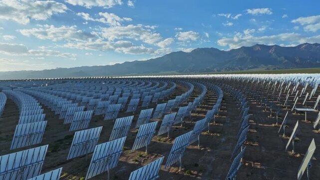 Molten salt tower solar thermal power plant, new energy, super mirror power plant, prism tower