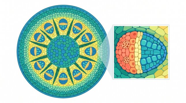 Anatomy of a Plant Stem Cross Section Illustration Showing Vascular Tissue Systems and Cell Layers