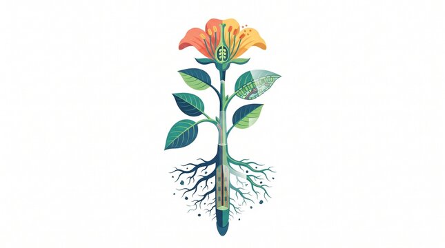 Anatomy of a Plant Illustration with Roots Stem Leaves and Flower Cross Section Educational Vector Concept