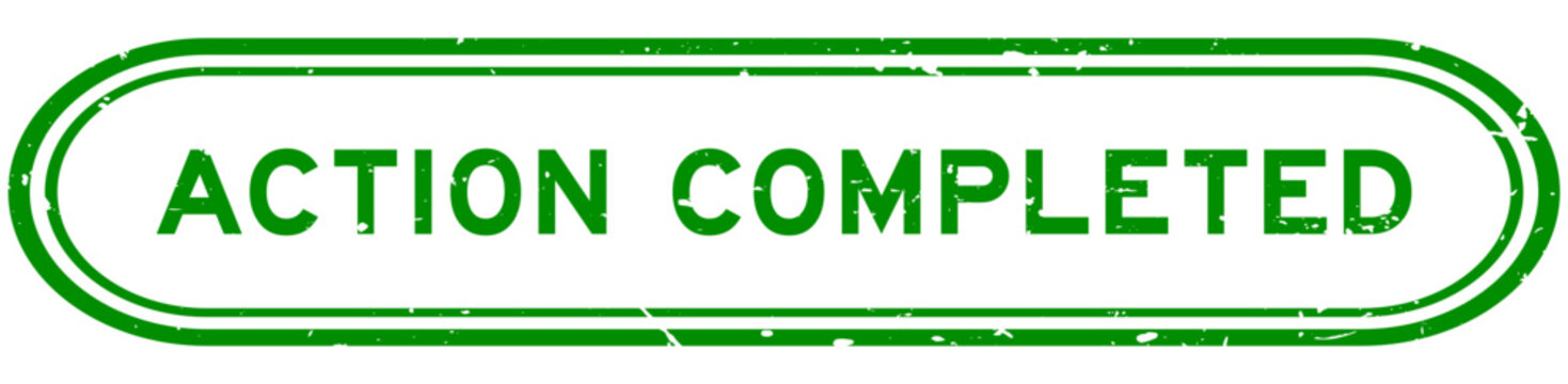 Grunge green action completed word rubber seal stamp on white background