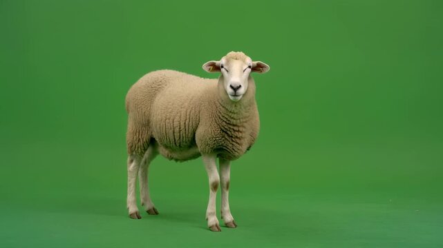 Sheep standing in a row against a green backdrop with cinematic motion