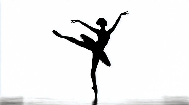 Silhouette of a beautiful ballerina against a white background