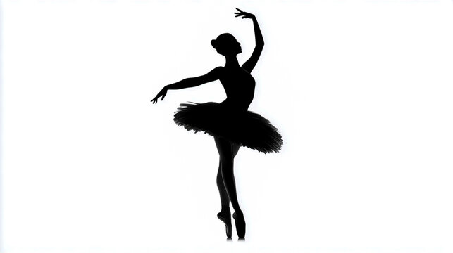 Silhouette of a beautiful ballerina against a white background