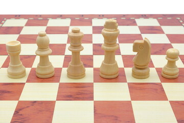 Wooden chess game. Concept pieces. Rook, bishop, queen, king, knight and pawn. © Martin of Sweden