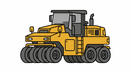 Fototapeta premium Yellow heavy construction road roller machine illustration.