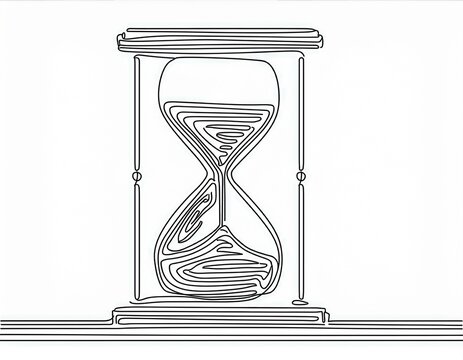 continuous line drawing of an hourglass on white background