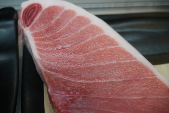 A close up shot of a high quality fresh otoro tuna fillet.