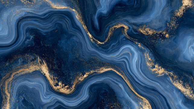 Elegant dark blue marble texture with striking gold veins in a fluid motion. Excellent for luxury branding, digital backgrounds, or upscale artistic projects.
